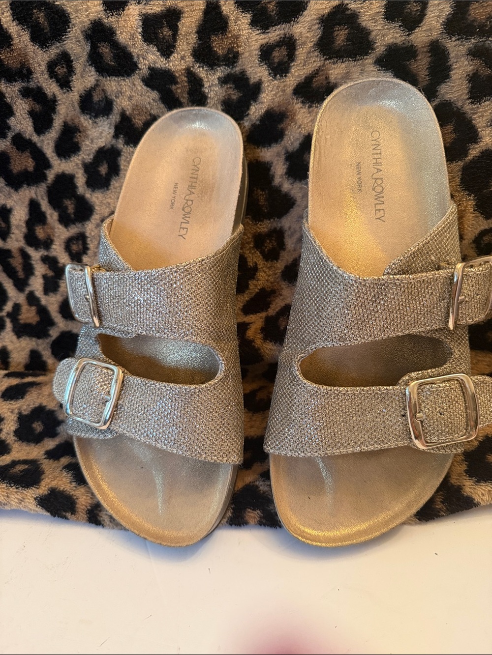 Cynthia Rowley Metallic Gold Double-Buckle Slide Sandals
